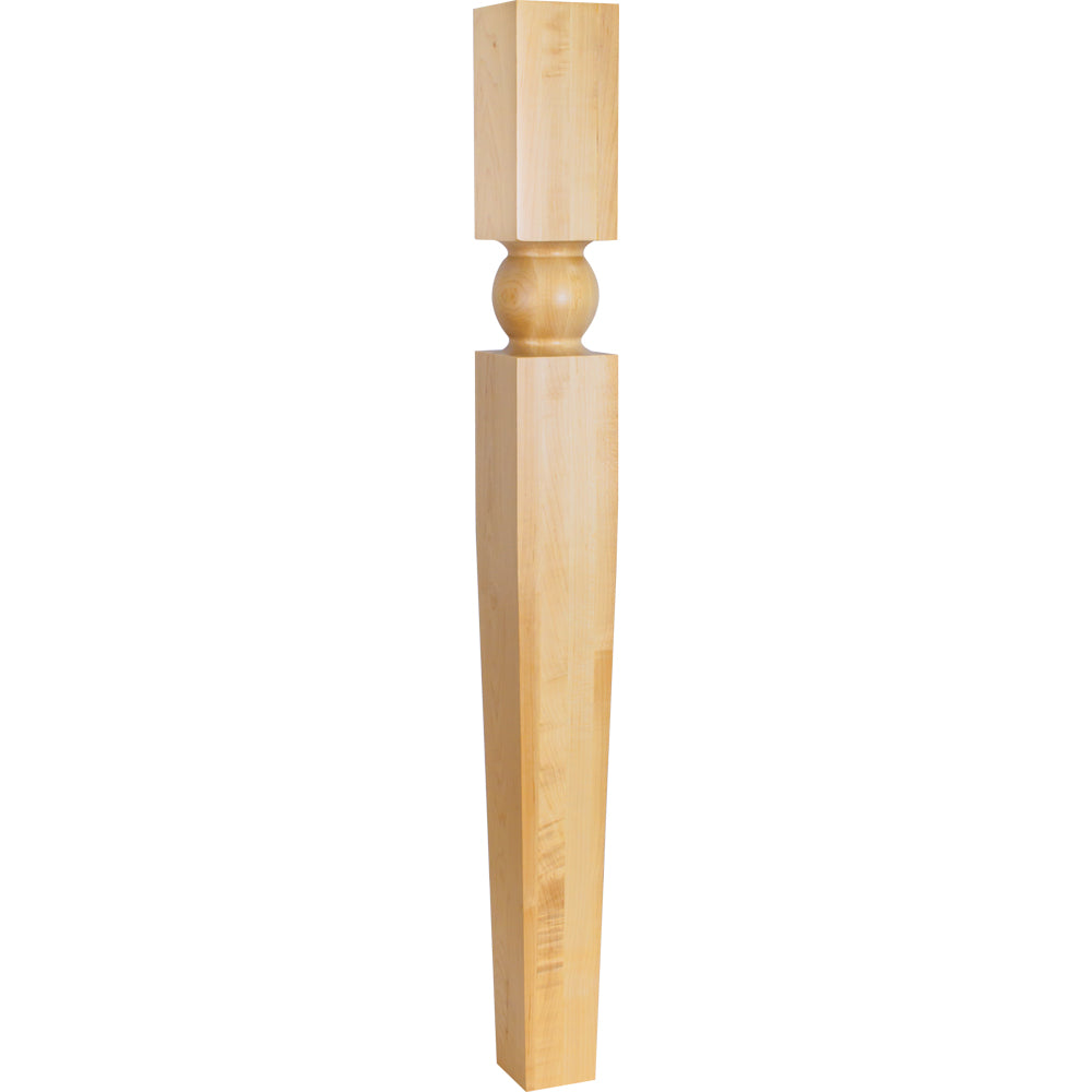Arts and Crafts Post with 3-1/2in. Carved Round Shape and Tapered Leg-Unfinished (Rubberwood)