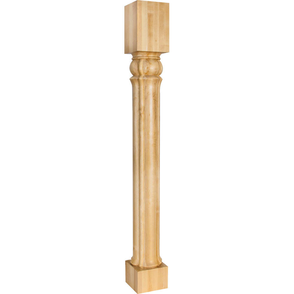 Art Nouveau Island Post with Columnar Design-Unfinished (Rubberwood)