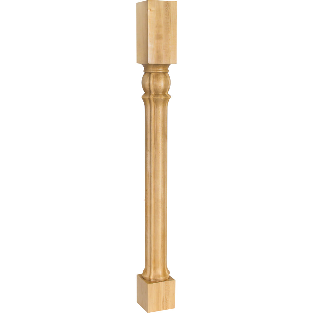 Art Nouveau Post with Columnar Design-Unfinished (Rubberwood)
