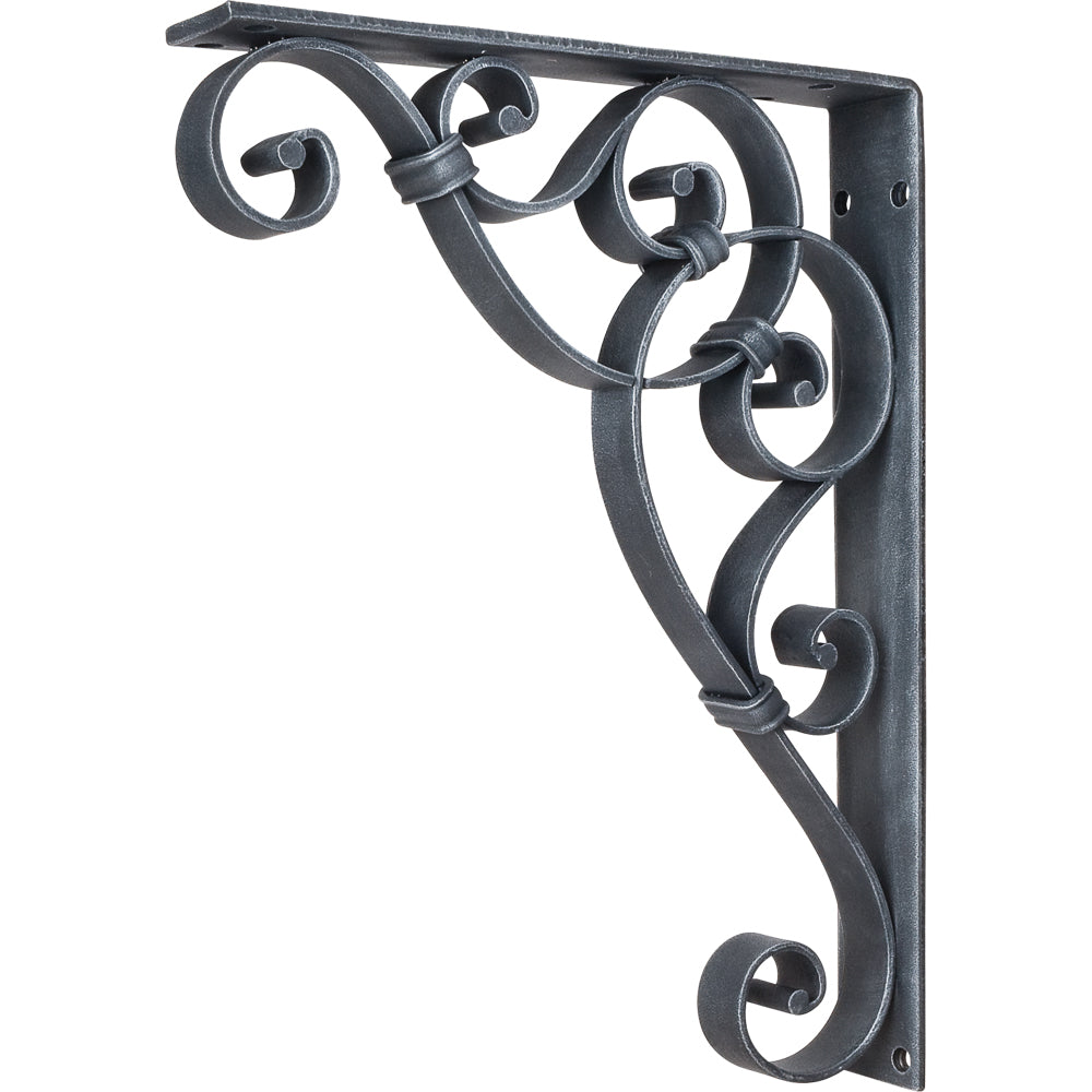 Metal (Iron) Scrolled Bar Bracket with Knot Detail-Distressed Antique Silver (Steel)