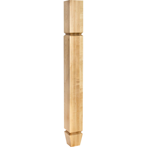 Square Art Deco Post with Two in.Vin. Grooves and Tapered Foot-Unfinished (Hard Maple)
