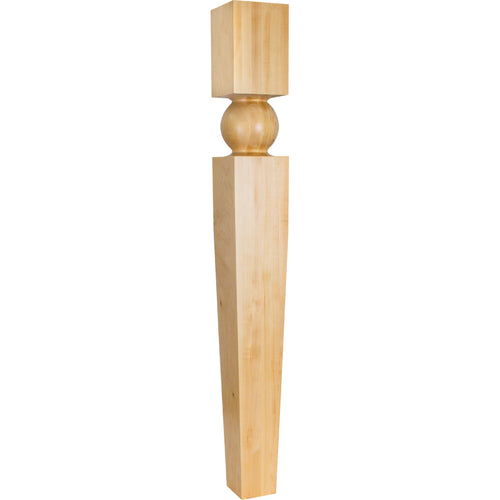 Island Post with 5in. Carved Round Shape and Tapered Leg-Unfinished (Hard Maple)