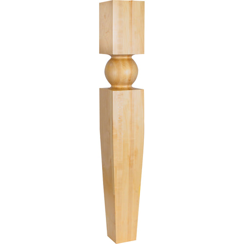 Island Post with 5in. Carved Round Shape and Tapered Leg-Unfinished (Hard Maple)