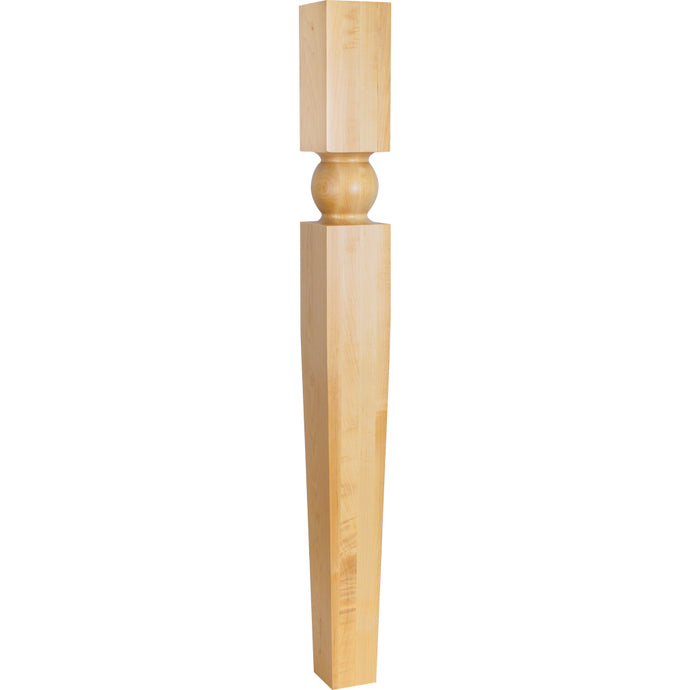 Arts and Crafts Post with 3-1/2in. Carved Round Shape and Tapered Leg-Unfinished (Hard Maple)