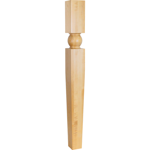 Arts and Crafts Post with 3-1/2in. Carved Round Shape and Tapered Leg-Unfinished (Rubberwood)