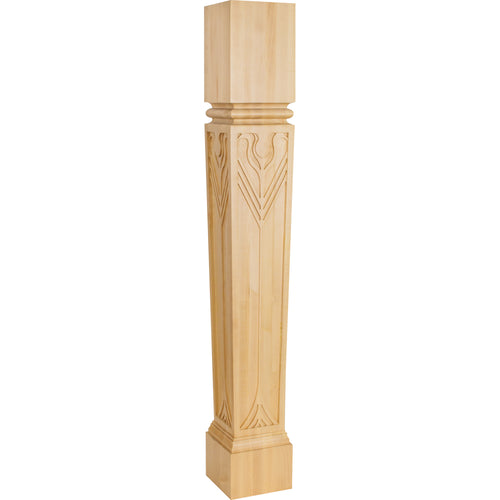 Art Nouveau Island Post with Feather Design-Unfinished (Rubberwood)