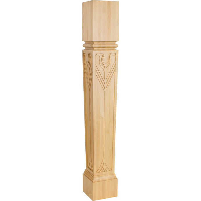 Art Nouveau Island Post with Feather Design-Unfinished (Rubberwood)