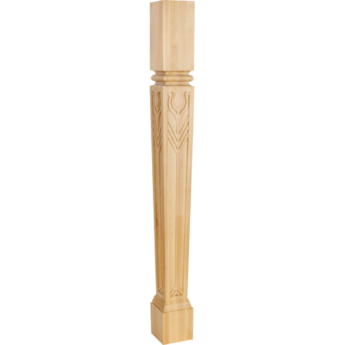 Art Nouveau Post with Feather Design-Unfinished (Rubberwood)