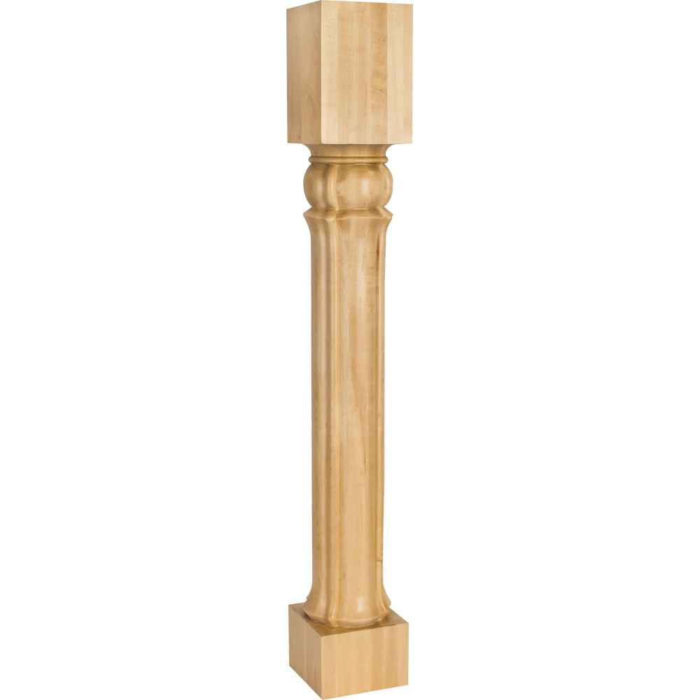 Art Nouveau Island Post with Columnar Design-Unfinished (Rubberwood)