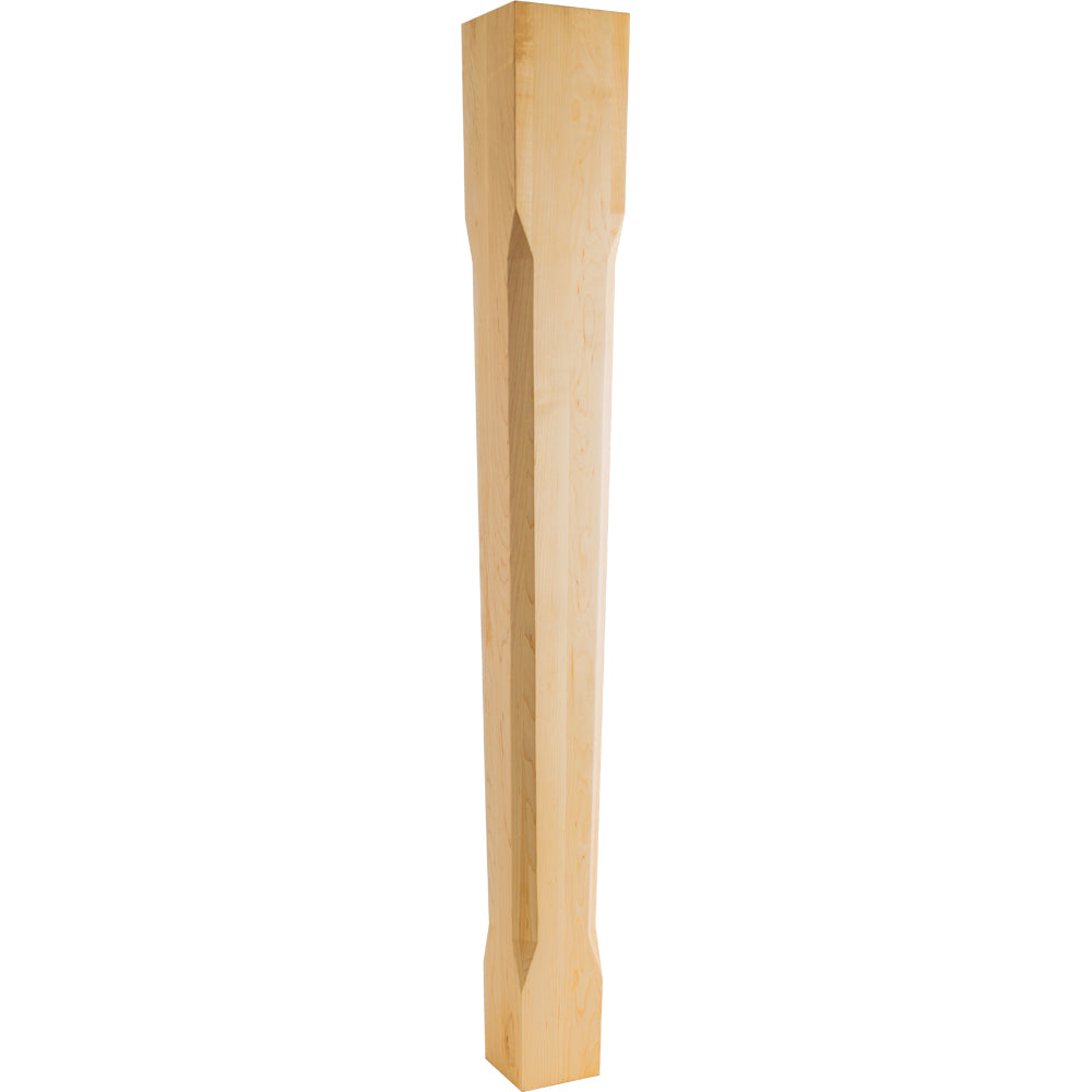 Modern Tapered Post with Chamfer Edges  -Unfinished (Rubberwood)