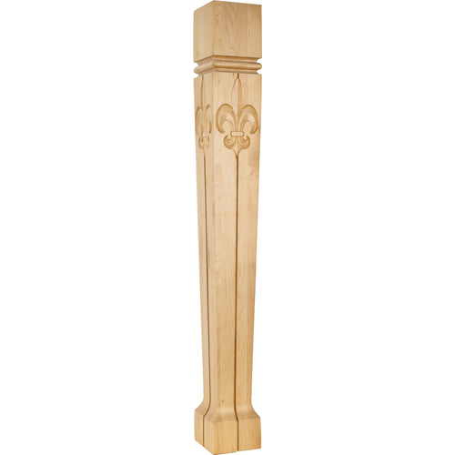 Fleur-de-Lis Post with Bull Nose and Vertical Groove-Unfinished (Cherry)