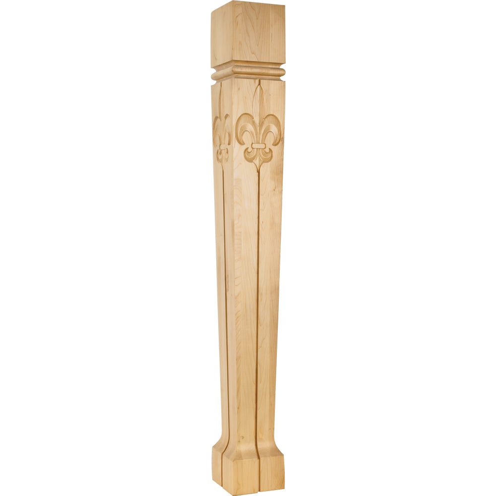 Fleur-de-Lis Post with Bull Nose and Vertical Groove-Unfinished (Cherry)