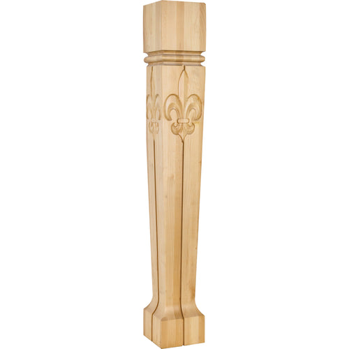 Fleur-de-Lis Post with Bull Nose and Vertical Groove-Unfinished (Cherry)