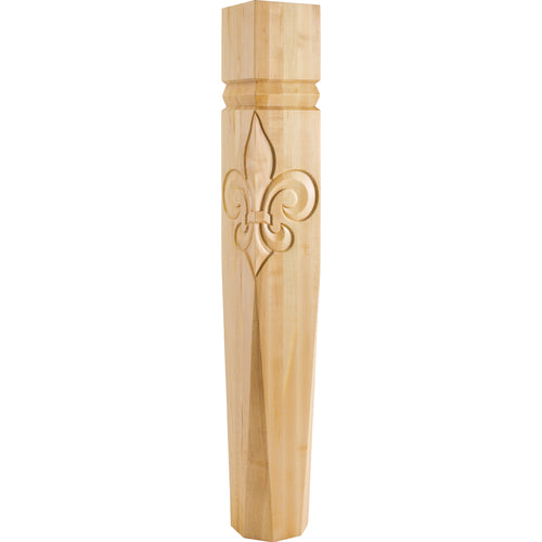 Fleur-de-Lis on Post with Beveled Edges-Unfinished (Rubberwood)