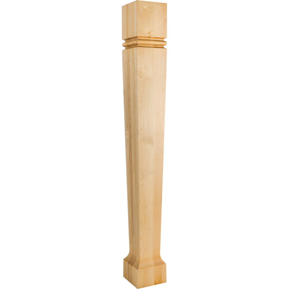 Modern Post with Bullnose Groove and taper to foot-Unfinished (Hard Maple)