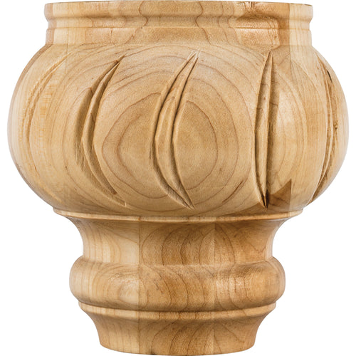 Spiral Turned Traditional Bun Foot-Unfinished (Rubberwood)