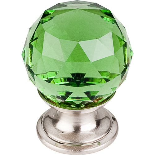 Green Crystal Knob 1 1/8in. w/ Brushed Satin Nickel Base