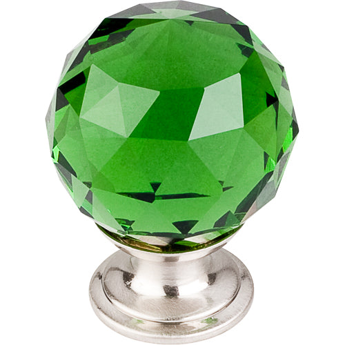 Green Crystal Knob 1 3/8in. w/ Brushed Satin Nickel Base