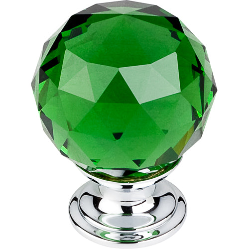 Green Crystal Knob 1 3/8in. w/ Polished Chrome Base