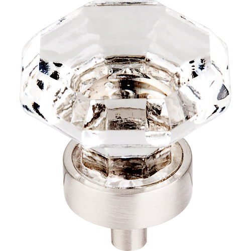 Clear Octagon Crystal Knob 1 3/8in. w/ Brushed Satin Nickel Base