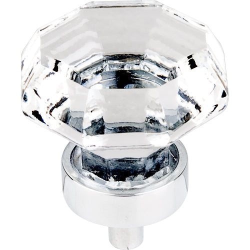 Clear Octagon Crystal Knob 1 3/8in. w/ Polished Chrome Base