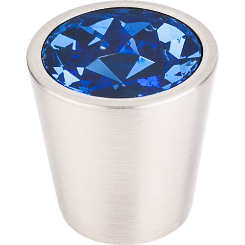 Blue Crystal Center Knob 1 1/16in. w/ Brushed Satin Nickel Shell