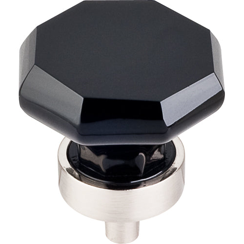 Black Octagon Crystal Knob 1 3/8in. w/ Brushed Satin Nickel Base