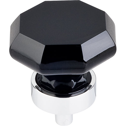 Black Octagon Crystal Knob 1 3/8in. w/ Polished Chrome Base