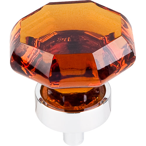 Wine Octagon Crystal Knob 1 3/8in. w/ Polished Chrome Base